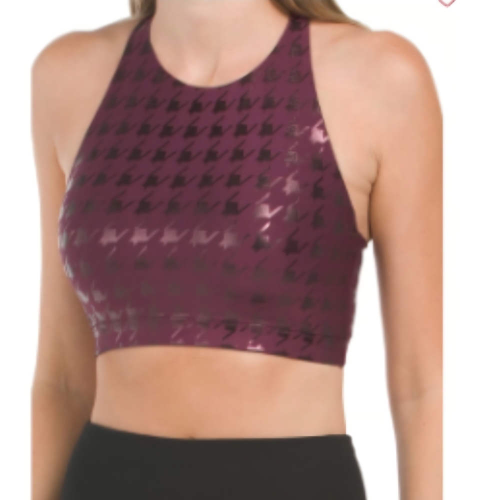 Burgundy Houndstooth Patterned Bra & Leggings Set - Picture 3 of 4